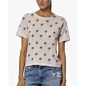Skull Cashmere Shirt Top Womens Small Pullover Elie Palm Trees Pink Gray Cotton